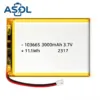 ASOL 103665 3.7V 3000mAh Lithium Polymer Battery