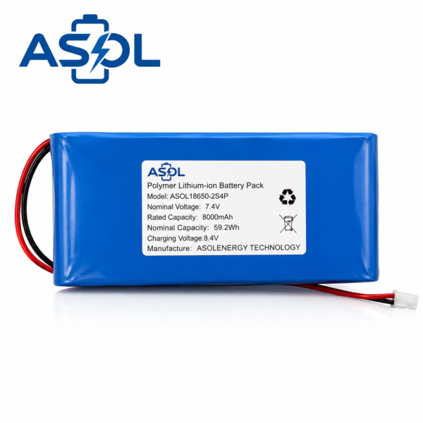 ASOL 18650 2S4P 7.4V 8000mAh Li-Polymer Battery Pack
