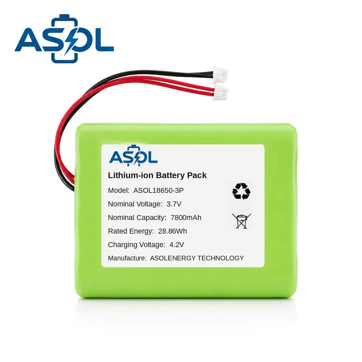 ASOL 18650 3P 3.7V 7800mAh Cylindrical Li-ion Battery Pack