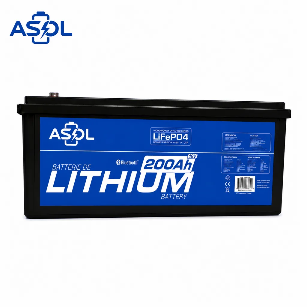 ASOL 12V 200Ah (2560Wh) LiFePO4 deep cycle battery for RV, marine and solar