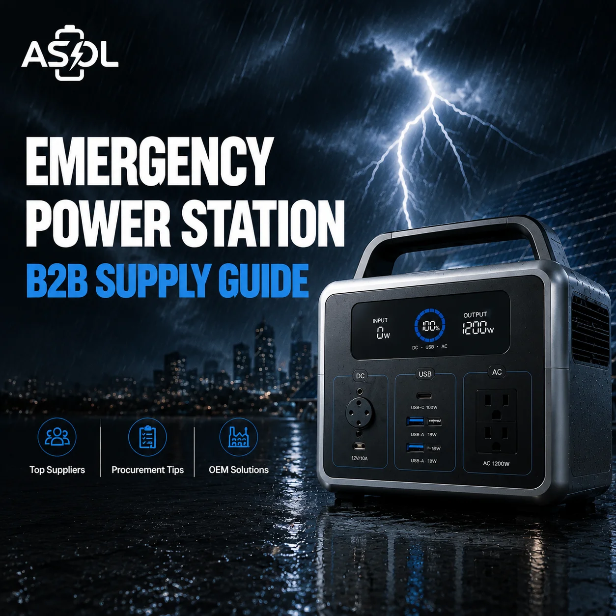 ASOL emergency portable power station — B2B supply guide (solar, AC/DC/USB, OEM)