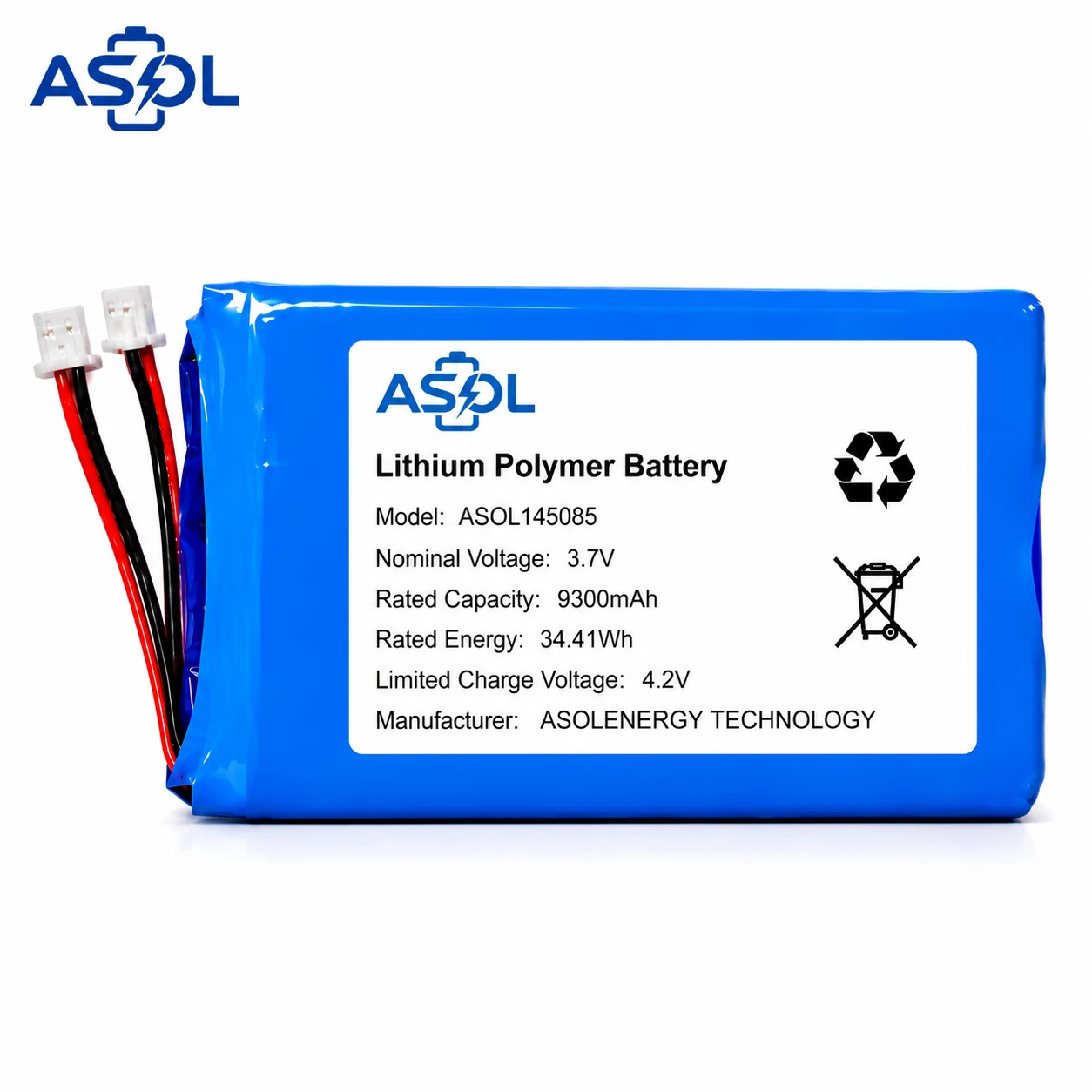 ASOL 145085 3.7V 9300mAh Lithium Polymer Battery