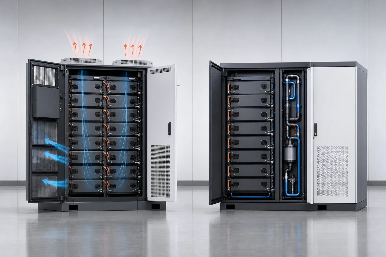 Air-cooled and liquid-cooled battery energy storage systems