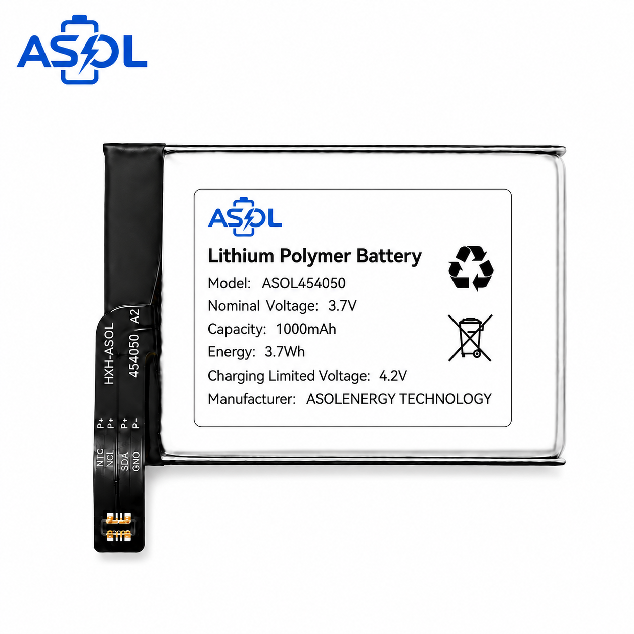 ASOL 454050 3.7V 1000mAh Lithium Polymer Battery Cell