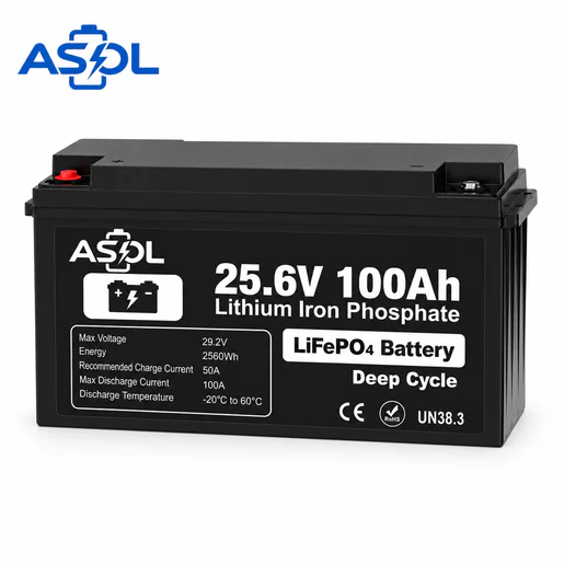 ASOL 25.6V 100Ah LiFePO4 deep cycle battery